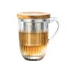Theeglas met ribbel - filter + houten onderzetter
